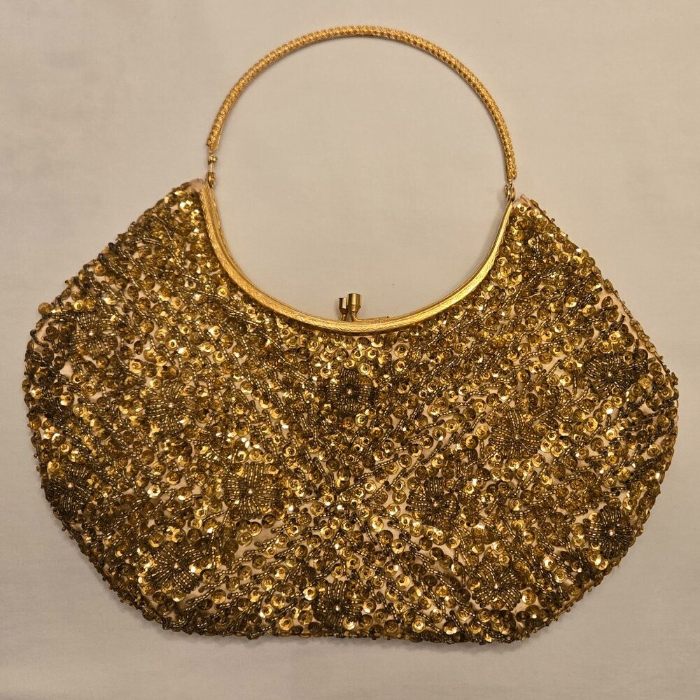 Vintage Elegant Gold Sequin & Beaded Purse Handbag Handle DENA of Dallas